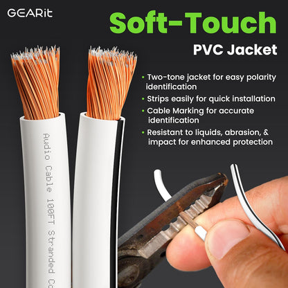 14AWG Speaker Wire, GearIT Pro Series 14 AWG Gauge Speaker Wire Cable (100 Feet / 30.48 Meters) Great Use for Home Theater Speakers and Car Speakers White