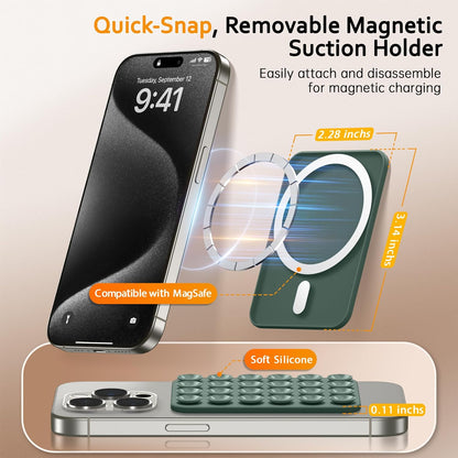GONEZ Magnetic Suction Cup Phone Mount for MagSafe Case, Removable Silicone Sticky Grip for iPhone 12/13/14/15/16, Hands-Free Selfies and Videos for TikTok & Instagram Influencer/Creator, Army Green