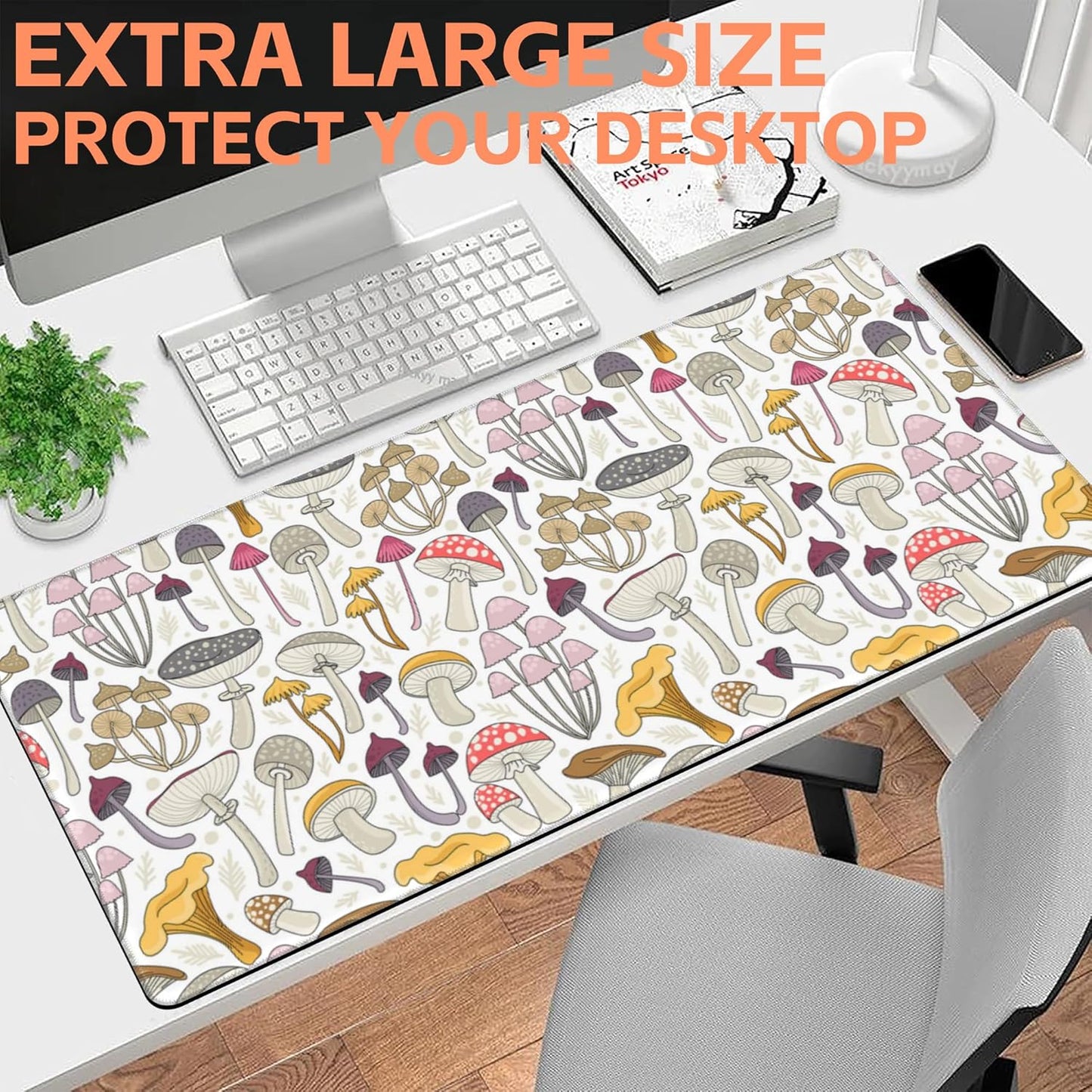 Mouse Pad Large Colorful Mushrooms Non-Slip Gaming Desk Mat with Stitched Edge Laptop Keyboard Desk Pad for Work Home Gaming (35.4 x 15.7 Inches)