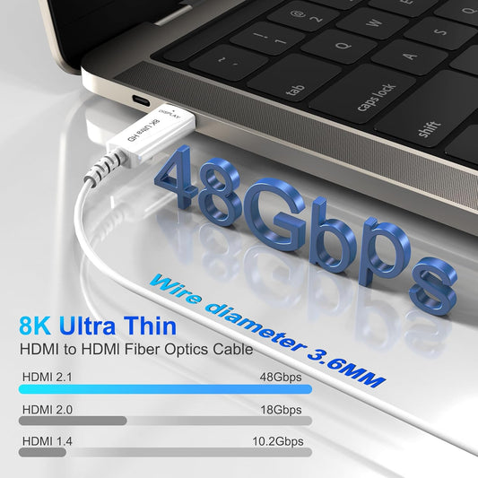 8K Fiber Optic HDMI Cable 10 FT, 8K@60Hz 4K@240Hz, Thin Extra Long HDMI Cable 48Gbps Ultra High Speed, Dynamic HDR, eARC, HDCP 2.2&2.3, 3D, Compatible for PS4/5/Xbox/TV/Laptop/Monitor