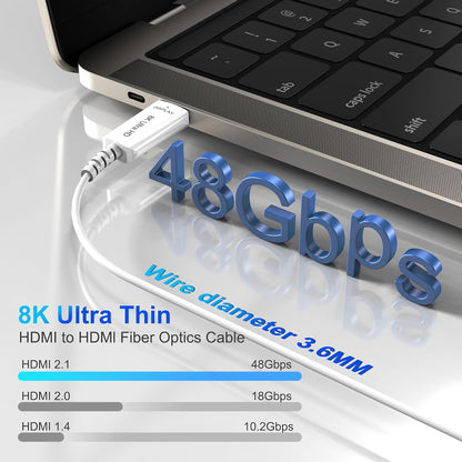 8K Fiber Optic HDMI Cable 30 FT, 8K@60Hz 4K@240Hz, Thin Extra Long HDMI Cable 48Gbps Ultra High Speed, Dynamic HDR, eARC, HDCP 2.2&2.3, 3D, Compatible for PS4/5/Xbox/TV/Laptop/Monitor