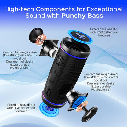 TREBLAB HD77 Bluetooth Speaker - Powerful 360° Sound with Impactful Bass, 30W Portable Wireless Audio, 20H Battery, IPX7 Waterproof, TWS Stereo, Shockproof Design for Outdoor, Beach, Pool, Jobsite