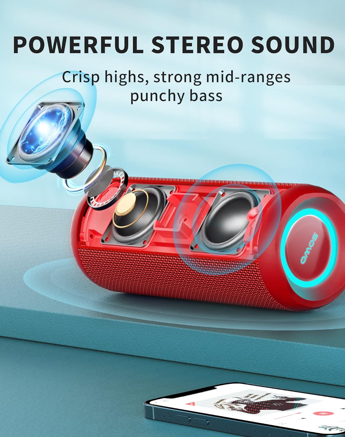 SOWO Portable Bluetooth Speaker, Waterproof IPX7, 25W Loud Wirelss Speaker with Big Audio and Punchy Bass, Outdoor Bluetooth for Party, Beach, Travel, Girls Gifts - Red