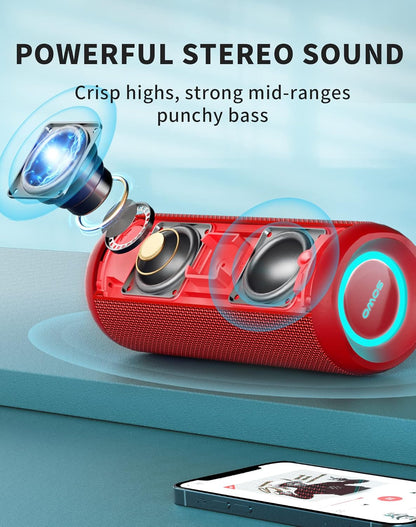 SOWO Portable Bluetooth Speaker, Waterproof IPX7, 25W Loud Wirelss Speaker with Big Audio and Punchy Bass, Outdoor Bluetooth for Party, Beach, Travel, Girls Gifts - Red