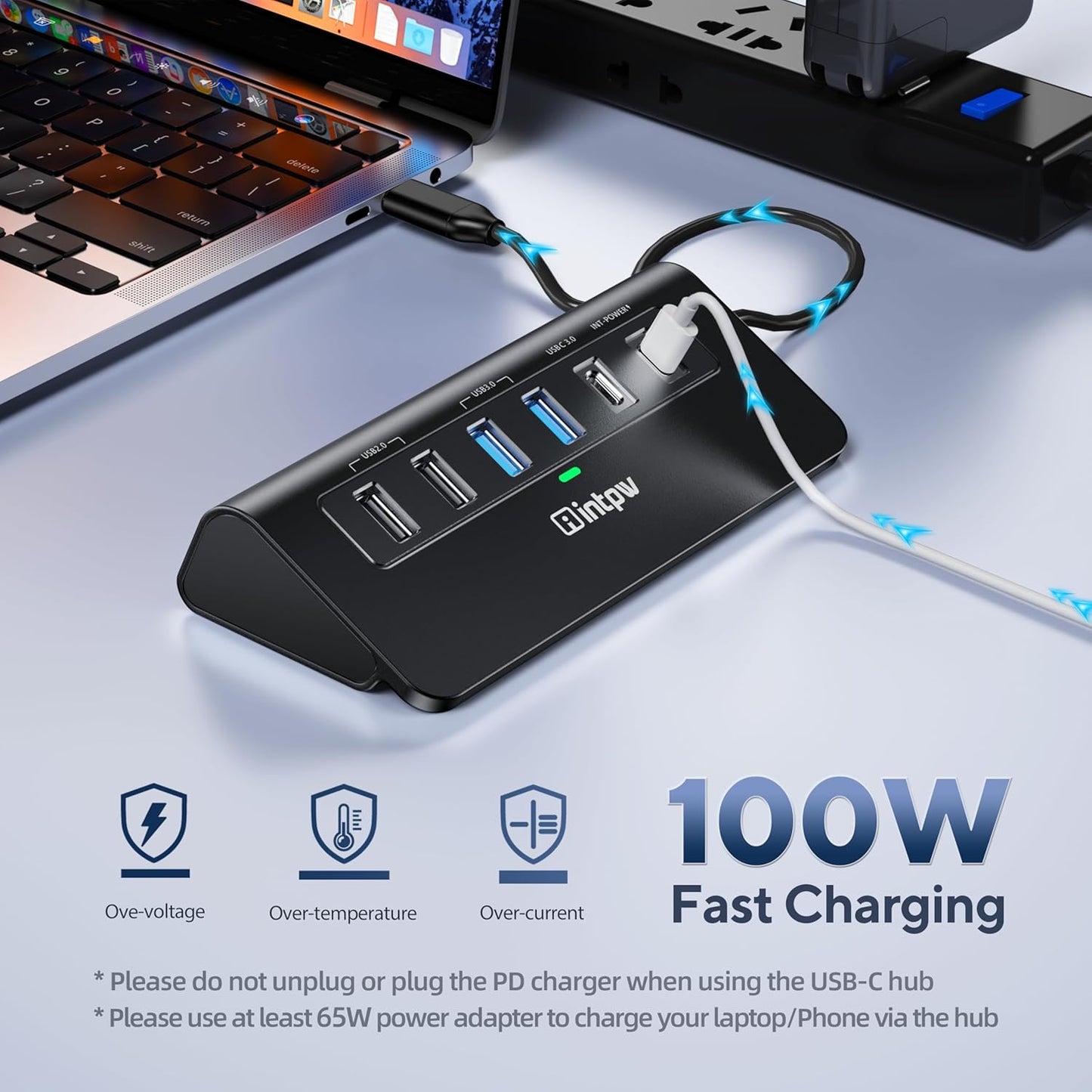 USB C Hub, intpw 9-in-1 USB Multiport Adapter with 4K HDMI, PD 100W, USB-C and 2 USB A 3.0 5Gbps, 2 USB A 2.0, SD/TF Slots for MacBook Pro/Air, iPad Pro, iPhone 15/16 Series