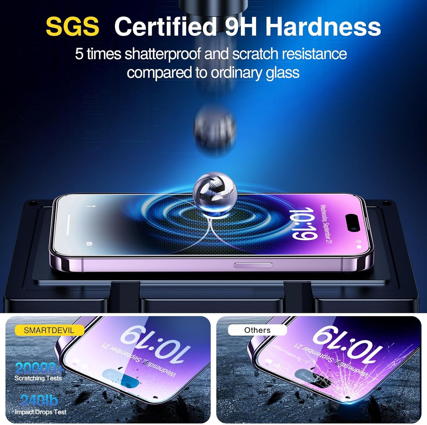 SMARTDEVIL 2 Pack Screen Protector for iPhone 14 Pro(6.1 Inch) Tempered Glass, HD Clear Film, Easy Installation, Dust-Free & Bubble-Free