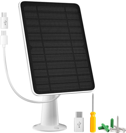 Solar Panel Charger Compatible with Arlo Essential 2K Outdoor(2nd Gen)/Essential XL Camera(2nd Gen)/Essential Spotlight, 5W Solar Panel with IP65 Waterproof 10ft Micro USB-C Cable & Wall Mount, 1 Pack
