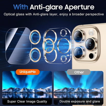 UniqueMe for 3 Pack iPhone 16 Pro/iPhone 16 Pro Max Camera Lens Protector - [Drop Protection] [Case Friendly] 9H Tempered Glass Camera Cover Screen [Update New Version] - Gold