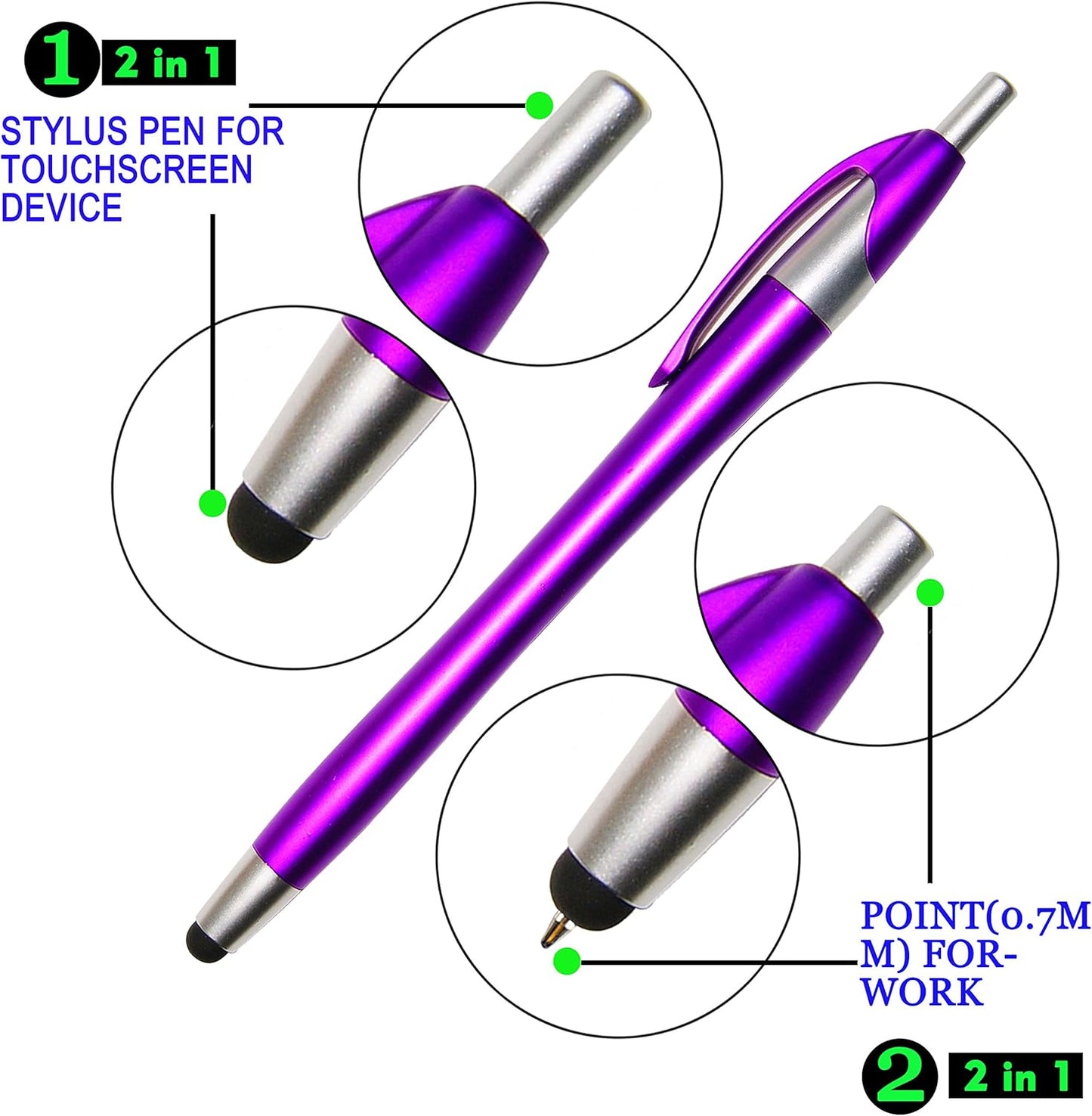 Skoloo Electronic Screen Touch Stylus,14 Pack 2 in 1 Slim Long Click Ink Stylus Ballpoint Pen For Universal Android Touch Screen Tablet Smartphone, Google Nexus, Samsung Galaxy, HTC, Multi-colored