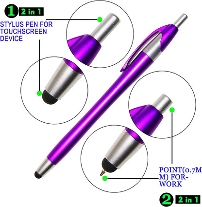 Skoloo Electronic Screen Touch Stylus,14 Pack 2 in 1 Slim Long Click Ink Stylus Ballpoint Pen For Universal Android Touch Screen Tablet Smartphone, Google Nexus, Samsung Galaxy, HTC, Multi-colored