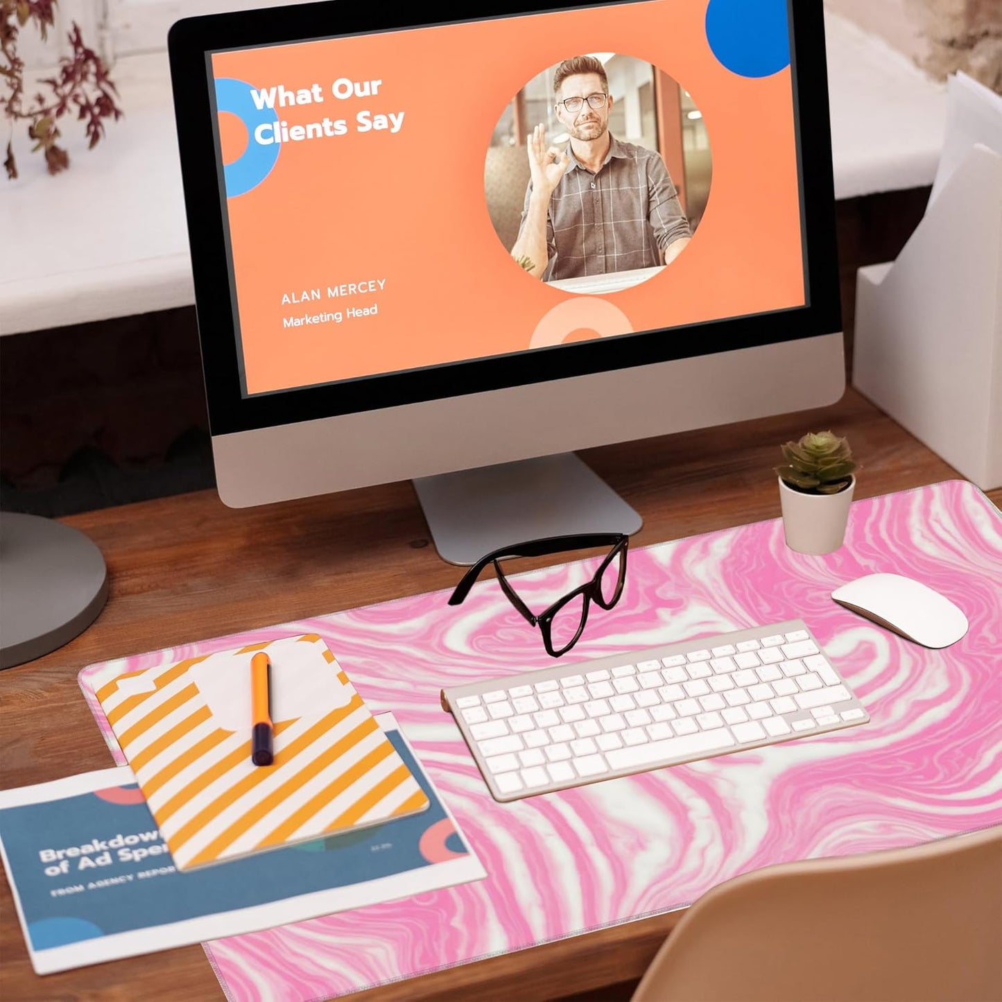 Desk Pad,Pink Marble Swirls Texture Desk Mat,Flow Liquid Waves Large Gaming Mouse Pad for Desk,Extended Big Computer Keyboard Mouse Pad with Non-Slip Base and Stitched Edge,35.4"x15.7"