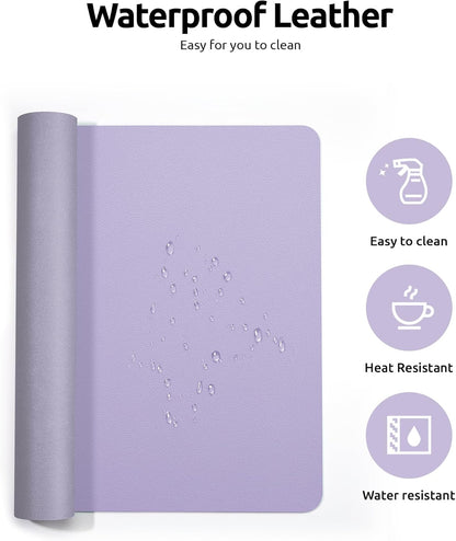 YSAGi Leather Desk Protector, Office Mat, Large Mouse Mat, Non-Slip PU Leather Blotter, Laptop Desk, Waterproof Writing Pad for Office and Home (Light Purple, 35.4" x 17")