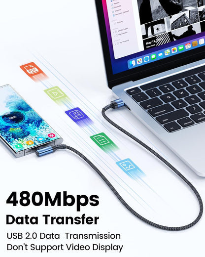 USB C Cable Right Angle, 2-Pack 1.6ft USB A to USB C Charger Cable 90 Degree Braided Fast Charging Cord for iPhone 15/15 Plus/15 Pro/15 Pro Max/Samsung Galaxy S10 S10+, LG V30, Switch