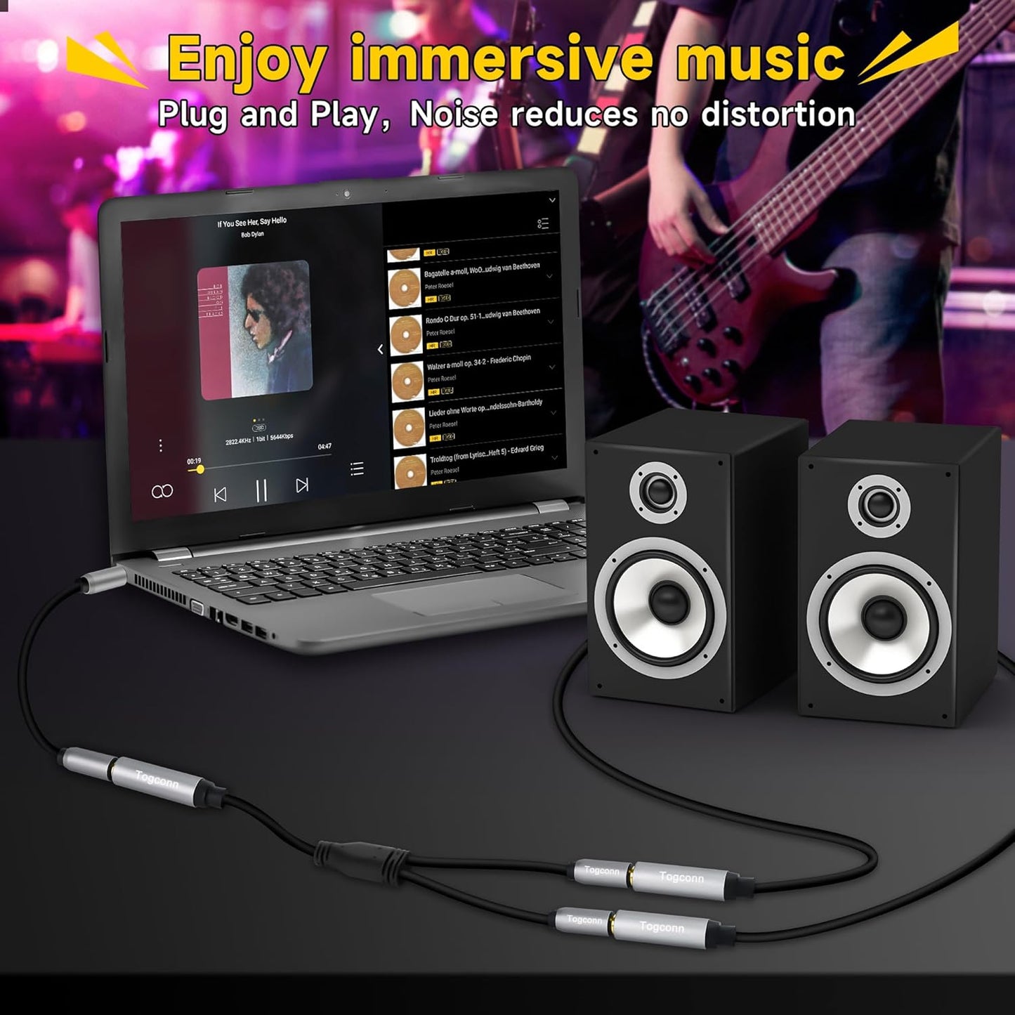 2-Pack 1/4 inch TS Mono Splitter Y Adapter, 6.35mm Mono Female to Dual 6.35 mm TS Mono Male Jack, Quarter inch Audio Speaker Splitter Converter Cable 1 Feet, Gold Plated Connectors