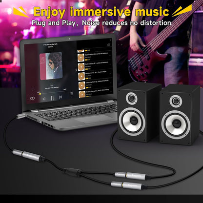 2-Pack 1/4 inch TS Mono Splitter Y Adapter, 6.35mm Mono Female to Dual 6.35 mm TS Mono Male Jack, Quarter inch Audio Speaker Splitter Converter Cable 1 Feet, Gold Plated Connectors