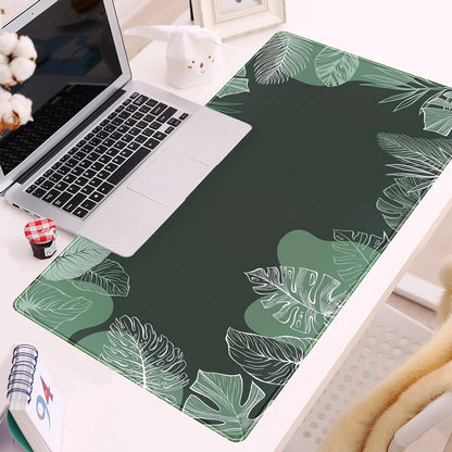 Green Plants Desk Mat Tropical Leaves Mouse Pad Cute, Large Extendded Gaming Deskmat, XXL Laptop Keyboard Mouse Mat Desktop Matt Women Office Desk Accessories Mousepad Desk Cover Mat, 31.5"x15.75"