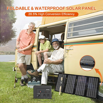 Powkey Solar Powered Generator,200W Portable Solar Generator Power Station with Solar Panels 40W,146Wh Generator Power Bank with 2 AC Outlet 110V Pure Sine Wave for Outdoor Camping Emergency Home