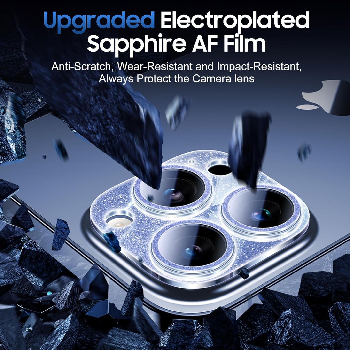 UniqueMe 3 Packs Compatible for iPhone 13 Pro Max/iPhone 13 Pro Camera Lens Protector Acrylic [Not Glass],[Case Friendly][Scratch-Resistant][Night Shooting Mode]-Glitter Blue