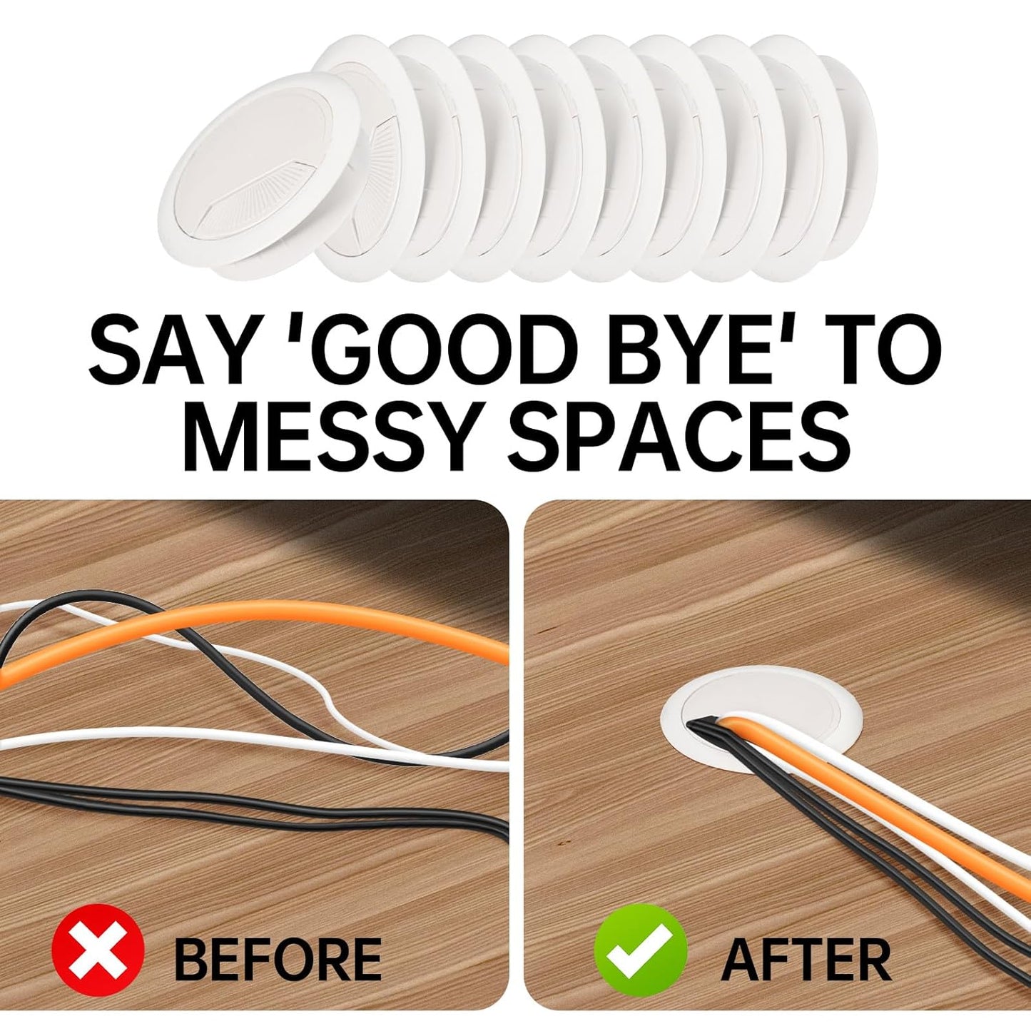 Desk Grommet 2 inch(50mm) 12 Pcs, Desk Hole Grommet, Cable Grommet, Desk Hole Cover, Desk Cord Hole Cover, Desk Cable Hole Cover with Hole Saw, Desk Wire Hole Insert, Furniture Hole Cover(White)