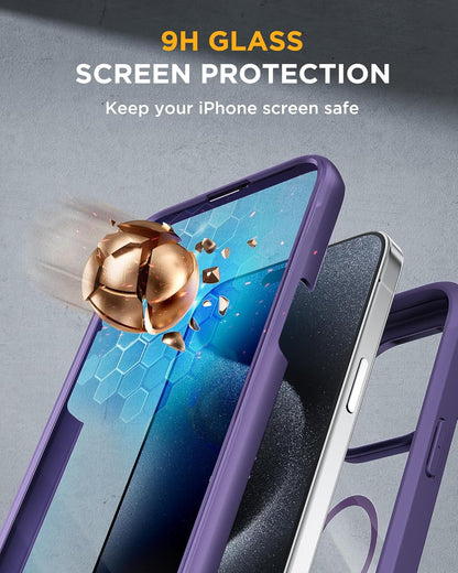 Miracase Magnetic for iPhone 12 Pro Max Case [Compatible with MagSafe] Full-Body Phone case with Built-in Glass Screen Protector& Camera Protector, Military Drop Proof 12 Pro Max Cover, Purple