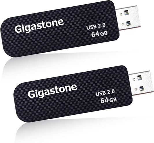 GIGASTONE V30 64GB USB 2.0 Flash Drive 2-Pack, Capless Retractable Design Pen Drive, Carbon Fiber Style, Reliable Performance & Durable
