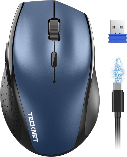 TECKNET Wireless Mouse Rechargeable,Mouse for Laptop Computer,2.4G USB Computer Mice Wireless,6 Button 6400 DPI Ergonomic Silent Mice,Portable Cordless Travel Mice-Wide Compatibility