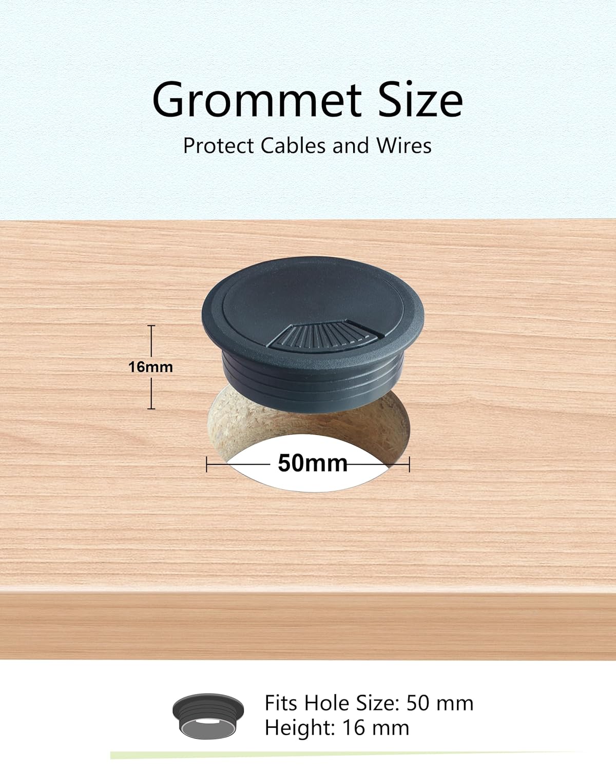 10 Pack Desk Grommet 50mm (2 inch) Bi-Metal Hole Saw Kit for Home Office,Cable Hole Covers,Black