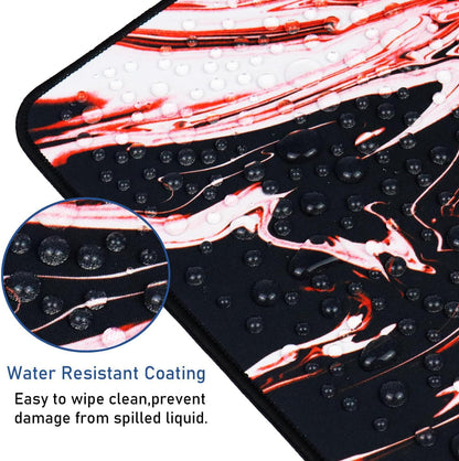 Large Extended Mouse Pad with Stitched Edges, Durable Non-Slip Natural Rubber Base, Waterproof Computer Keyboard Pad Mat for Esports Pros/Gamer/Desktop/Office/Home - Marble Red