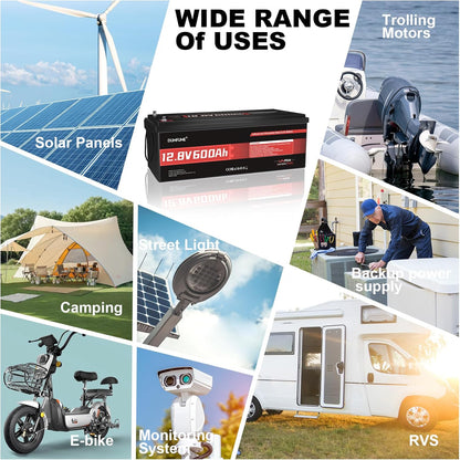 12V 600Ah LiFePO4 Battery, Built-in 200A BMS, 7680Wh Energy 10000+ Deep Cycles Rechargeable 12 Volt Battery Perfect for RV, Solar System, Off Grid, Home Energy Storage