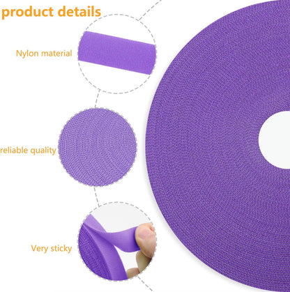Reusable Fastening Tape Cable Ties 3/4 Inch Double Side Hook Roll (25 Yard, Purple)