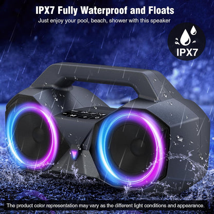 KMAG Bluetooth Speaker Wireless, 80W Loud Speaker with Deeper Bass, IPX7 Waterproof, 20H Playtime, Cool Lights, TWS, Portable Speaker for Home, Outdoor, Workshop, Party, Gift for All