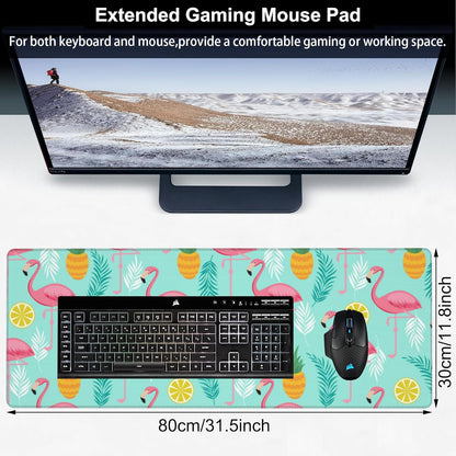 Pink Flamingo Desk Mat,Large Summer Flamingos Pineapples Tropical Leaves Gaming Keyboard Mouse Pad,Non-Slip Rubber Base Desk Pad Thick Stitched Edges Waterproof Mousepad Mouse Mat 31.5"x11.8"