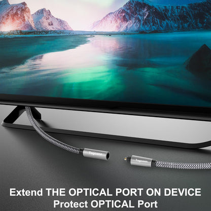 Optical Extension Fiber Digital Cable Adapter 0.6 Feet（2 Pack）, 90 Degree Right Angle & Straight Male to Female Coupler, Toslink Audio Cable, Nylon Braided for Home Theater, Soundbar, TV and More