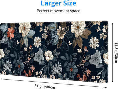 Dark Flower Large Mouse Pad,Gaming Keyboard Desk Pad,Extended Mouse Mat Non-Slip Rubber Base with Stitched Edges for Office Game Home XL 31.5"x11.8"