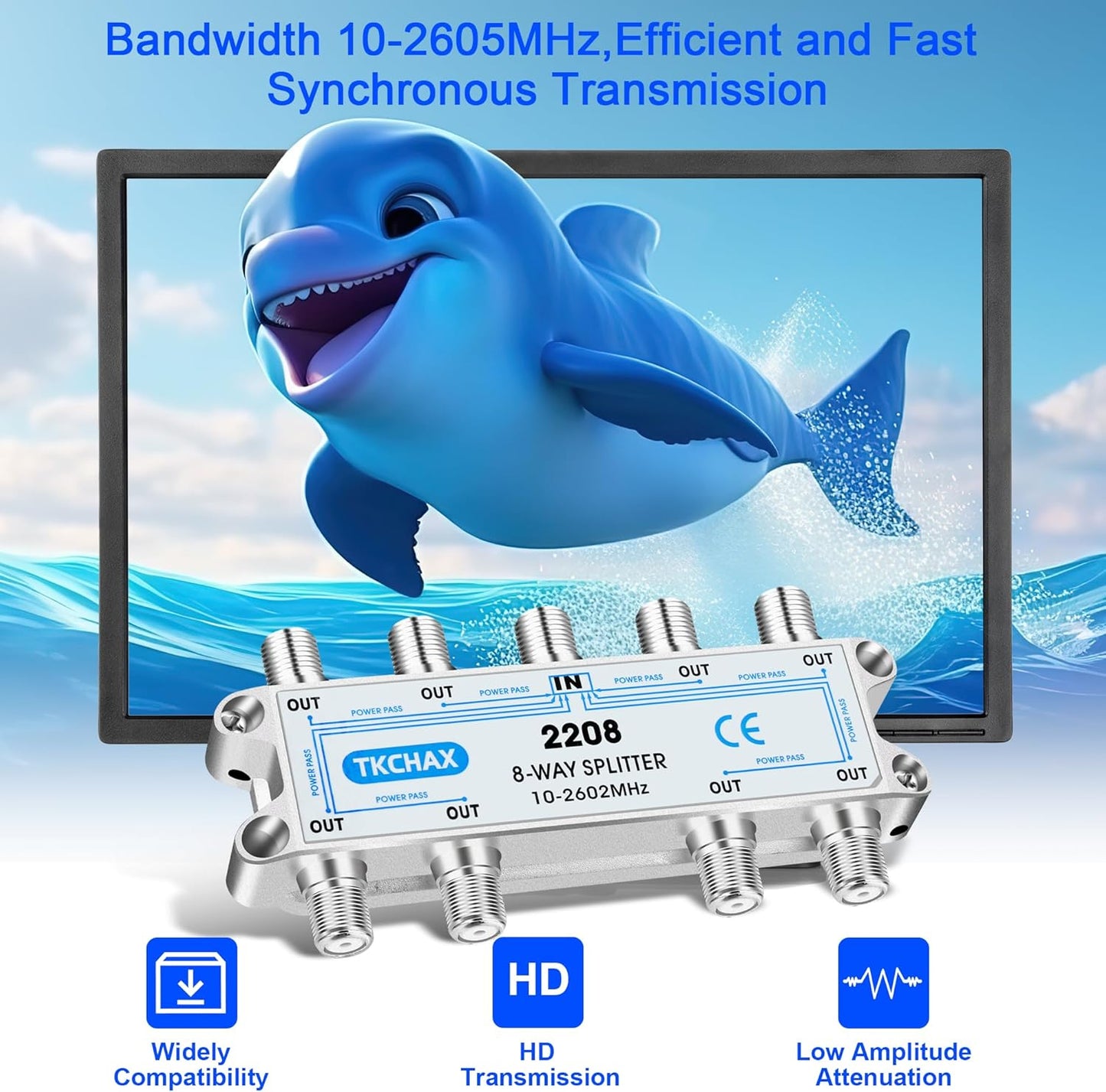 8 Way Coaxial Cable Splitter,Support 10-2602MHz, RG6 Compatible, Nickel-Plated for Cable Splitter,Work with CATV, Satellite TV,Antenna System and MoCA Configurations