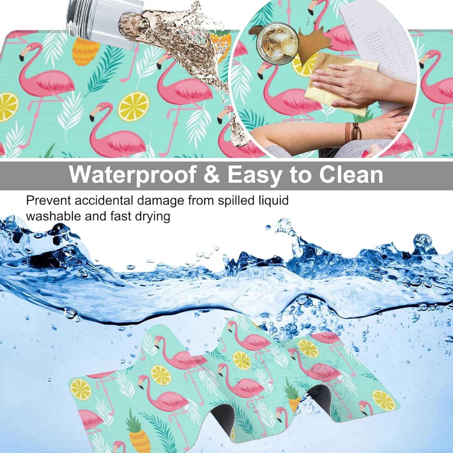 Pink Flamingo Desk Mat,Large Summer Flamingos Pineapples Tropical Leaves Gaming Keyboard Mouse Pad,Non-Slip Rubber Base Desk Pad Thick Stitched Edges Waterproof Mousepad Mouse Mat 31.5"x11.8"