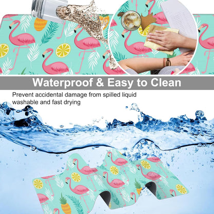 Pink Flamingo Desk Mat,Large Summer Flamingos Pineapples Tropical Leaves Gaming Keyboard Mouse Pad,Non-Slip Rubber Base Desk Pad Thick Stitched Edges Waterproof Mousepad Mouse Mat 31.5"x11.8"