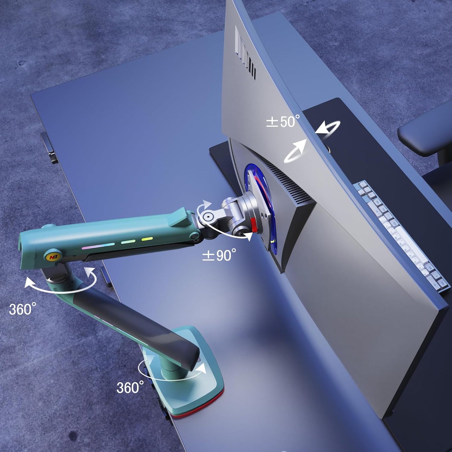 Gaming Monitor Arm for Flat/Ultrawide/Curved Monitors 32 to 60 inch, Heavy Duty Monitor Stand Load up to 20 kg, VESA 75/100 mm Mount (Oliver Green)