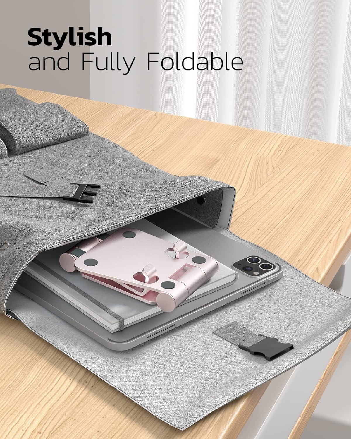 Nulaxy Dual Folding Cell Phone Stand, Fully Adjustable Foldable Desktop Phone Holder Cradle Dock Compatible with iPhone 17 16 15 14 13 12 11 Pro Max Xs Xr X 8, Nintendo Switch, All Phones - Rose Gold