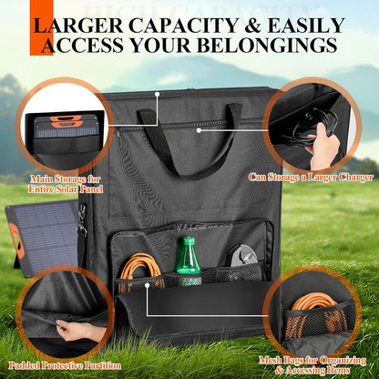 Bag for Portable Solar Panel 100w 200w,Waterproof Solar Panel Carrying Case Compatible with Jackery Solarsaga,Padded Travel Solar Protector Case with Accessory Pocket