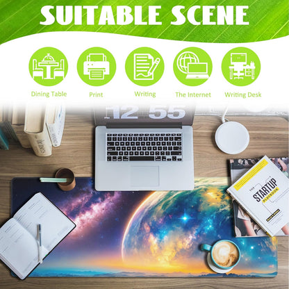 Desk Mat,Galaxy Earth Planet Desk Pad,Science Fiction Cosmic Large Gaming Mouse Pad for Desk,Extended Big Computer Keyboard Mouse Pad with Non-Slip Base and Stitched Edge,31.5"x11.8"