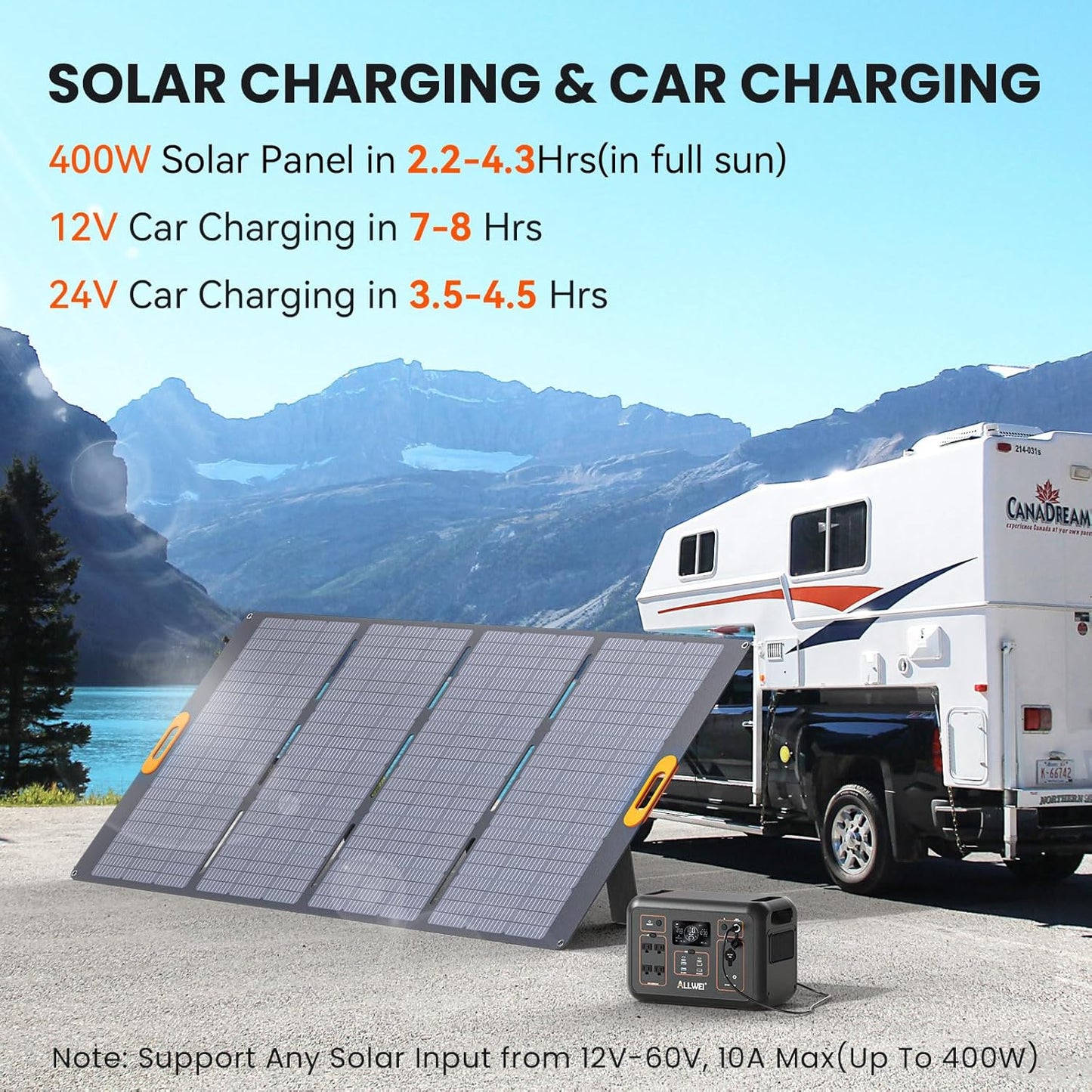 ALLWEI LiFePO4 Solar Generator 1200W(Surge 2400W) with 1 * 400W Solar Panel, Fast Charge in 1.5Hrs, 1008Wh Portable Power Station, 4*AC Outlet, Electric Generator for RV Camping Emergency Home Backup