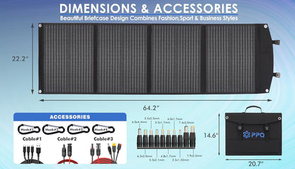 PPQ 100W Portable Solar Panel Kit 18V/6A,9lb Foldable Briefcase Solar Charger w/ 24% Efficiency,4 Cables & 16 Outputs for All Camping Power Station, RV Battery, Phones, IP67 Waterproof