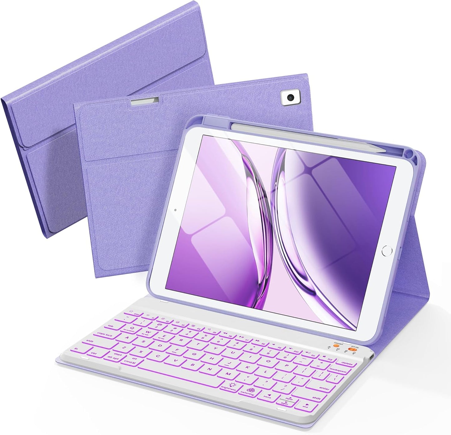 Keyboard Case for iPad 9th 8th 7th Generation 10.2" - 7 Colors Backlit Detachable Folio Keyboard Cover with Pencil Holder for iPad Pro 10.5" / iPad Air 3rd Gen (Purple)