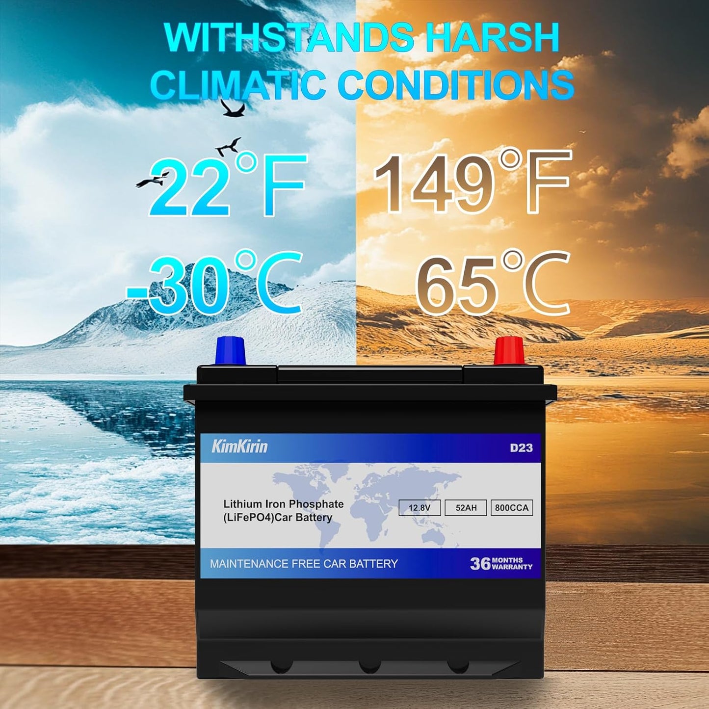 XINGCELL Kim Kirin12.8V 52Ah LiFePO4 Car Battery Group 35/D23 – Lithium Iron Phosphate Deep Cycle Battery with 800CCA High Cranking Power for Start-Stop Cars RV Marine Solar