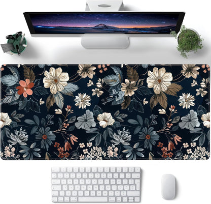 Dark Flower Large Mouse Pad,Gaming Keyboard Desk Pad,Extended Mouse Mat Non-Slip Rubber Base with Stitched Edges for Office Game Home XXL 35.4"x15.7"