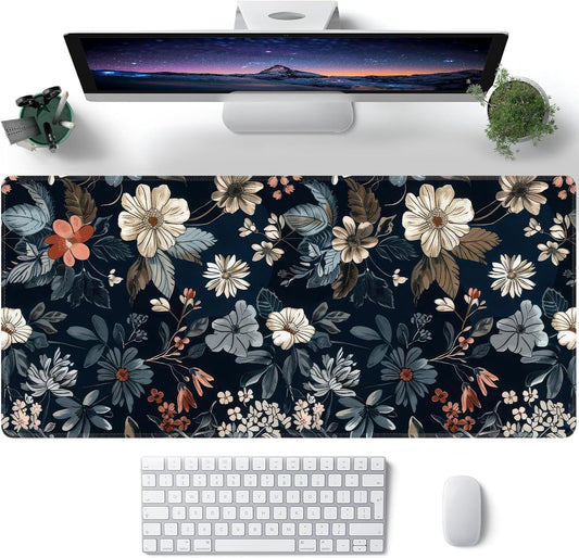 Dark Flower Large Mouse Pad,Gaming Keyboard Desk Pad,Extended Mouse Mat Non-Slip Rubber Base with Stitched Edges for Office Game Home XXL 35.4"x15.7"