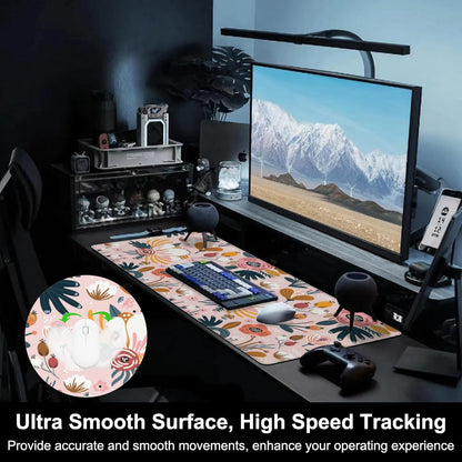 Mouse Pad, Large Colorful Flowers and Berries Desk Mat, Extended Non-Slip Gaming Keyboard Mousepad Desk Pad, Thick Stitched Edges Waterproof Mouse Mat 31.5"x15.7" (Beautiful Floral Plants)