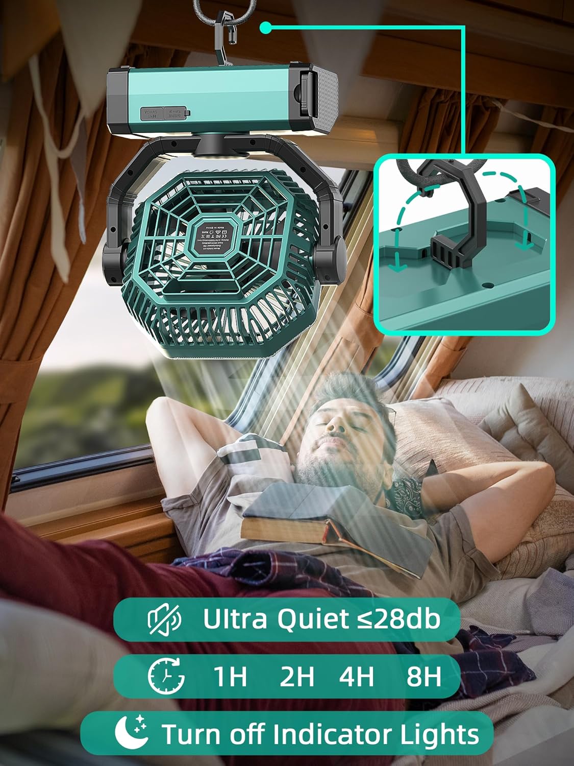 Portable Rechargeable Fan - 9-Inch Camping Fan for Tent, 20000mAh(60Hrs) Battery Operated for Camping, Auto Oscillation Cordless, Tent Fan with Remote/Light, 4 Speeds, 4 Timing, Outdoor