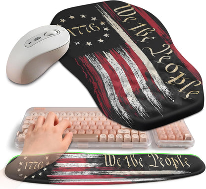 2-in-1 Ergonomic Set, Wave Keyboard Wrist Rest and Massage Slope Mouse Pad Wrist Support, Rebound Memory Foam for Relieve Carpal Tunnel Syndrome and Wrist Pain (Flag)